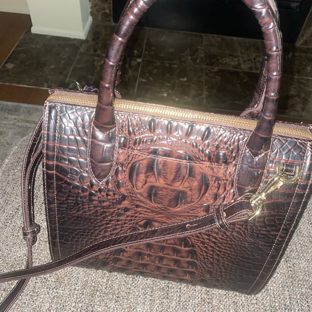 Brahmin Dark Brown Croc-Embossed Satchel Cocoa Ombré Melbourne like New - Picture 4 of 10